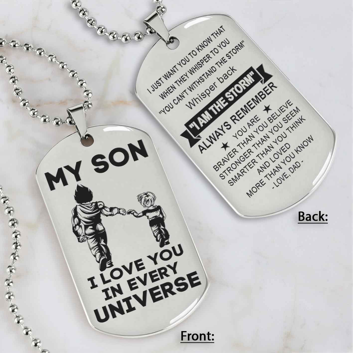 DRB Personalized Double Sided Dog Tag To My Son Never Forget That I Love You - Whisper Back I'm The Storm
