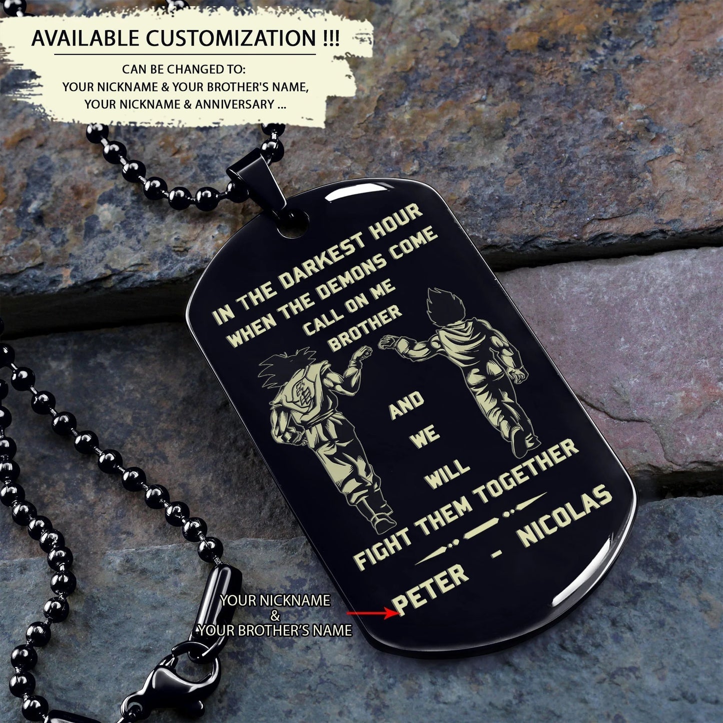 DRB new Customizable engraved brother dog tag gift from brother, In the darkest hour, When the demons come call on me brother and we will fight them together