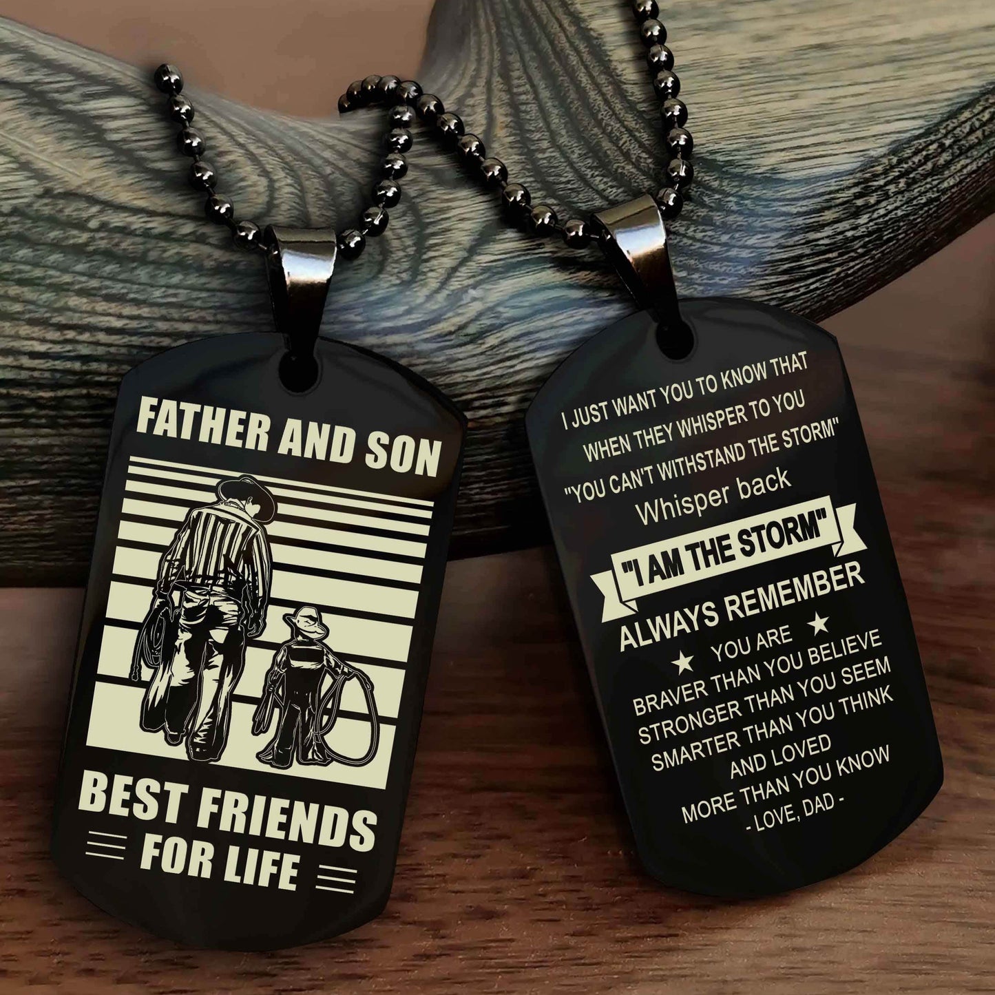 DRB Personalized Double Sided Dog Tag Silver To My Son I Love You - Whisper Back I'm The Storm