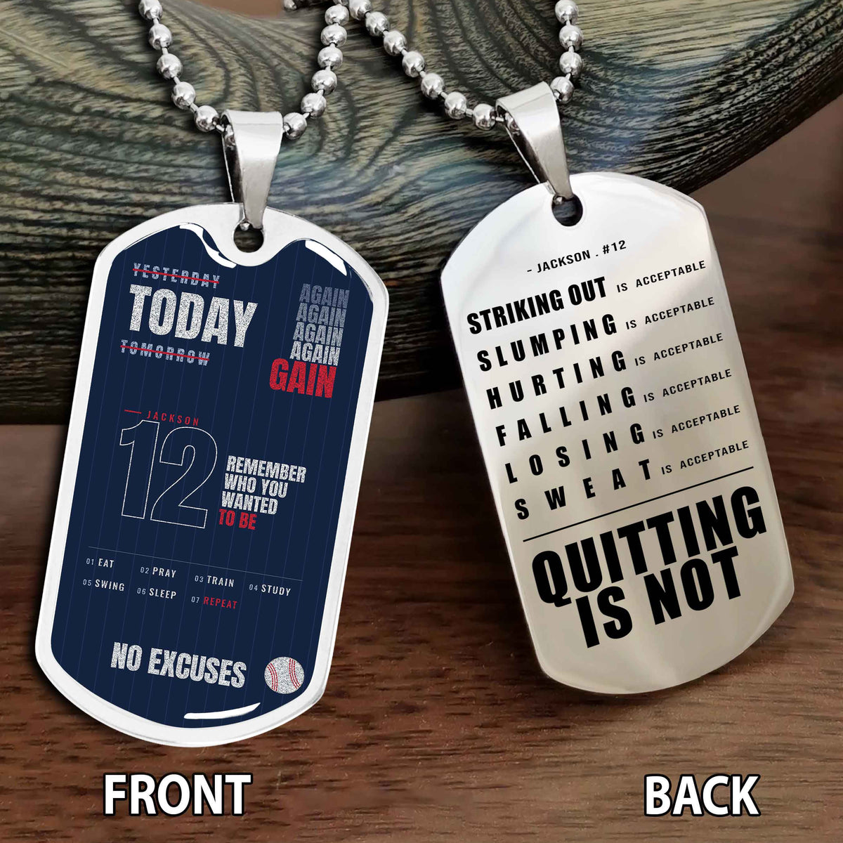Personalized Double Side Graphic Dog Tag Sport - Quitting Is Not Gift For Your Kid