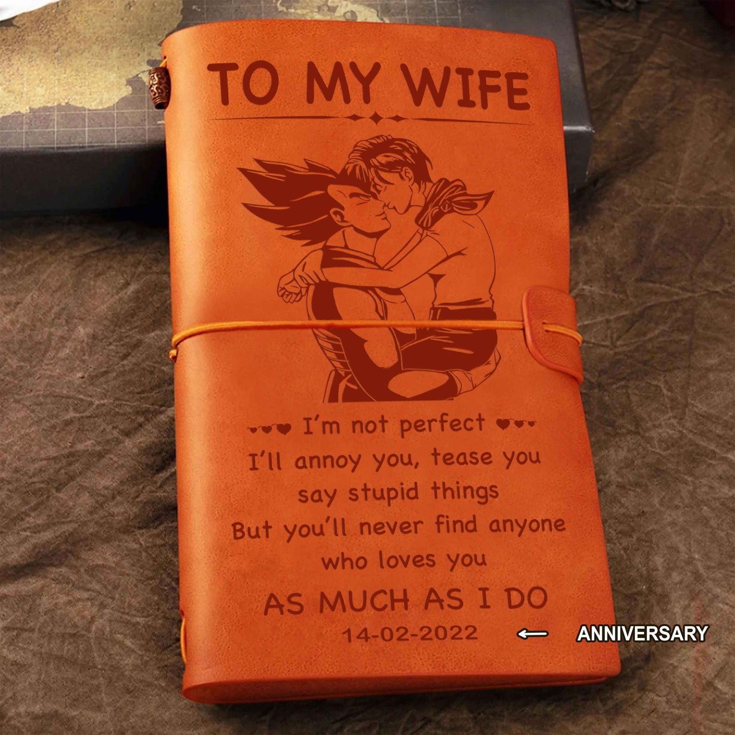 DRB Valentines gifts Vintage Journal Husband to Wife I am not perfect - love you as much as I do