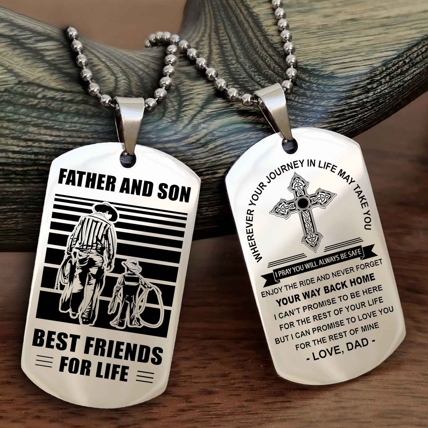 DRB Cross Double Sided Dog Tag Father And Son Best Friend For Life - Gift For Son Never Forget Your Way Back Home