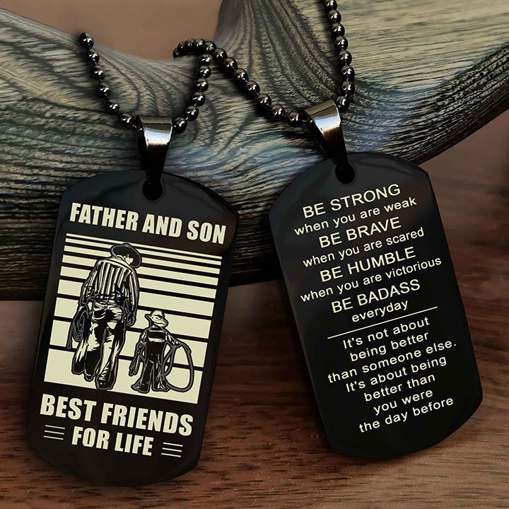 DRB Personalized Double Sided Dog Tag Silver To My Son I Love You - Be Strong When You Are Weak Gift From Dad To Son