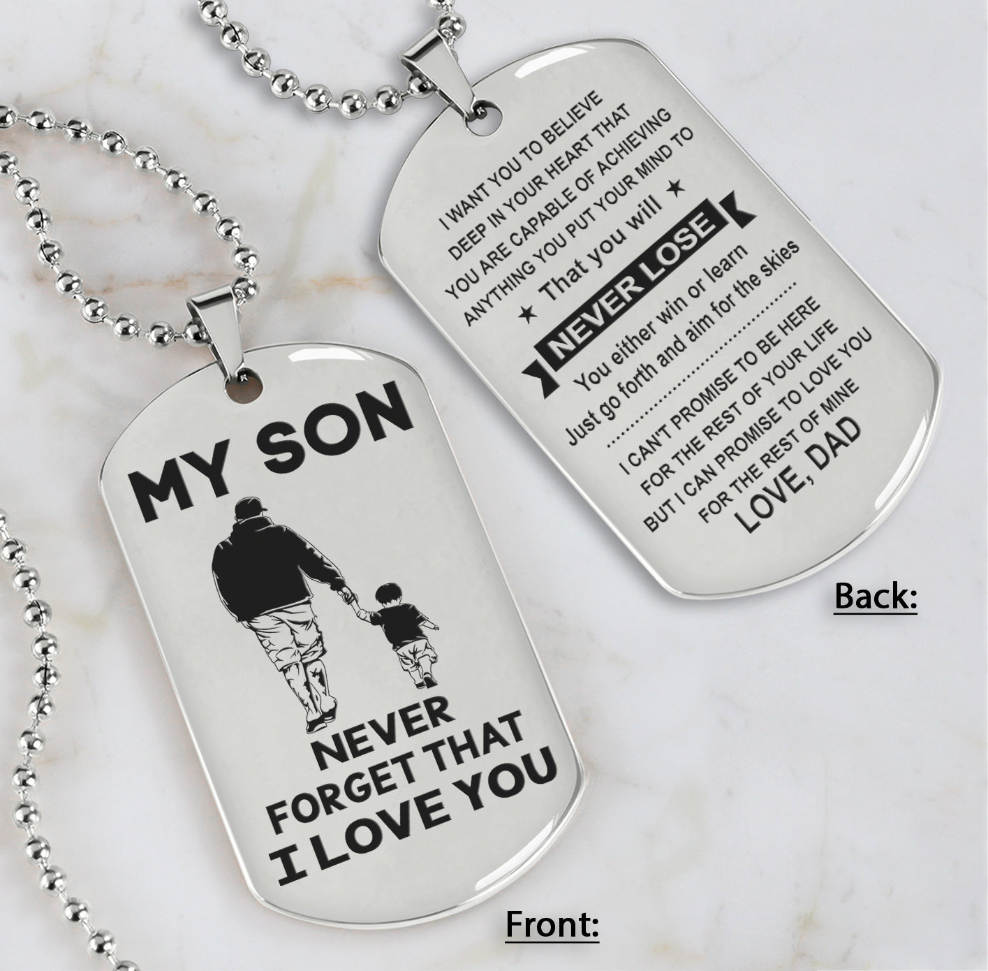 DRB Personalized Double Sided Dog Tag To My Son Never Forget That I Love You - You Will Never Lose You Either Win Or Learn