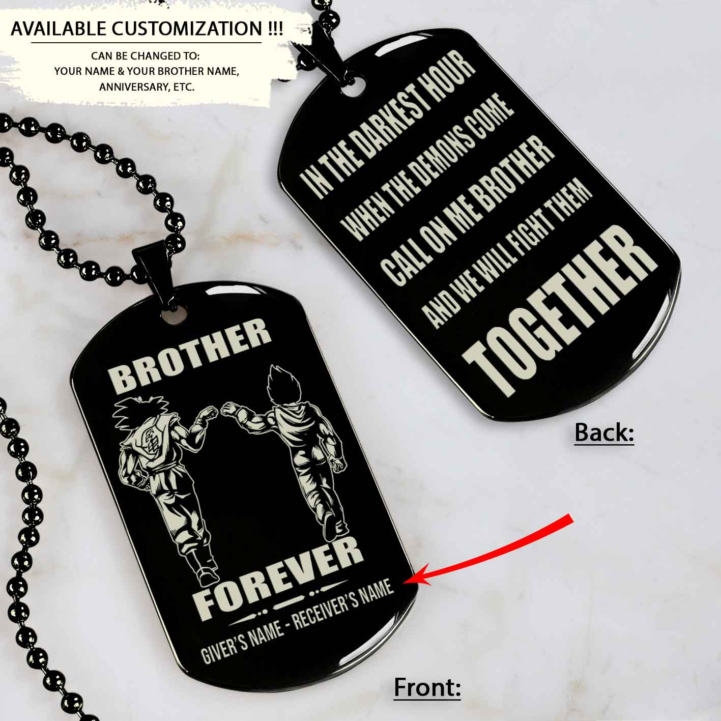 Customizable engraved black dog tag double sided gift from brother, brother forever