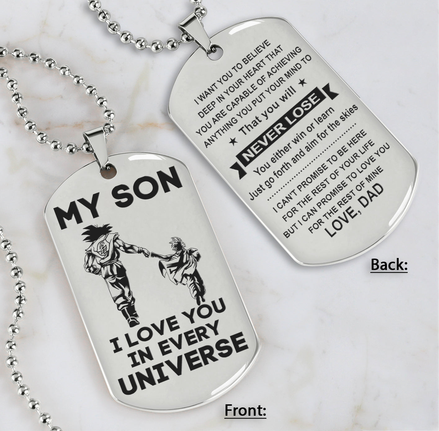 DRB Personalized Double Sided Dog Tag To My Son Never Forget That I Love You - You Will Never Lose You Either Win Or Learn