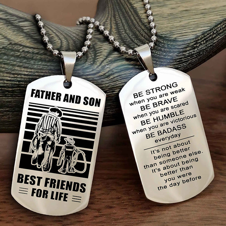DRB Personalized Double Sided Dog Tag Silver To My Son I Love You - Be Strong When You Are Weak Gift From Dad To Son