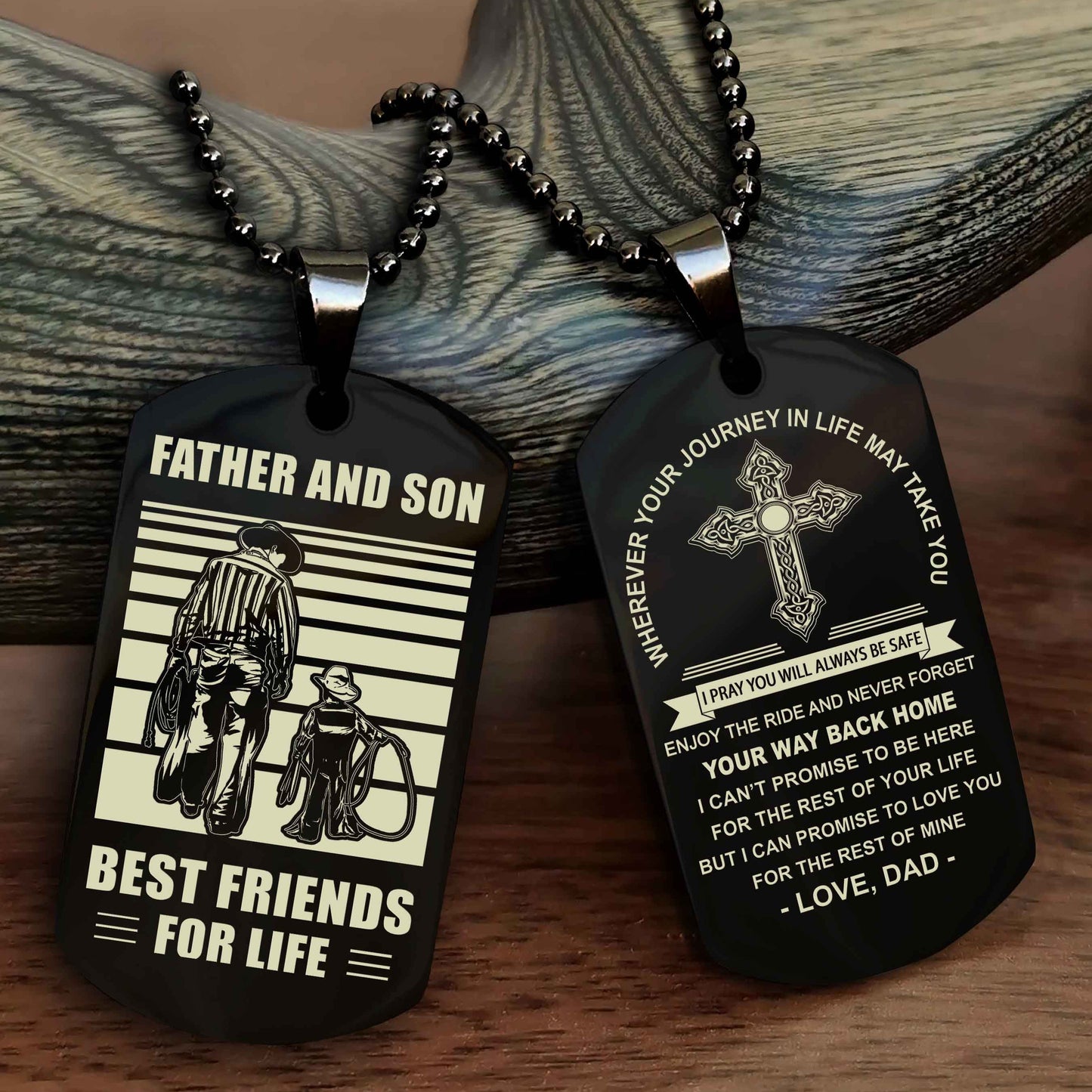 DRB Cross Double Sided Dog Tag Father And Son Best Friend For Life - Gift For Son Never Forget Your Way Back Home