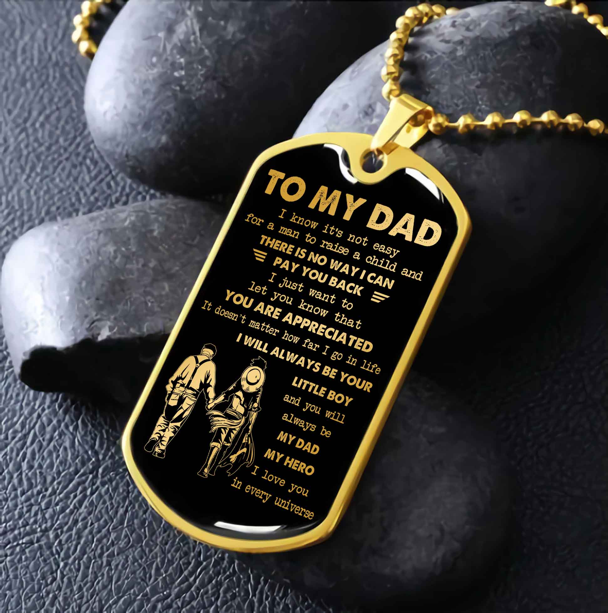 Dragon B PC - GH- Millitary Chain 18K Gold Plated To My Dad I Know It's Not Easy - I Will Always Be Your Little Boy Gift From Son To Dad Father's Day Gift