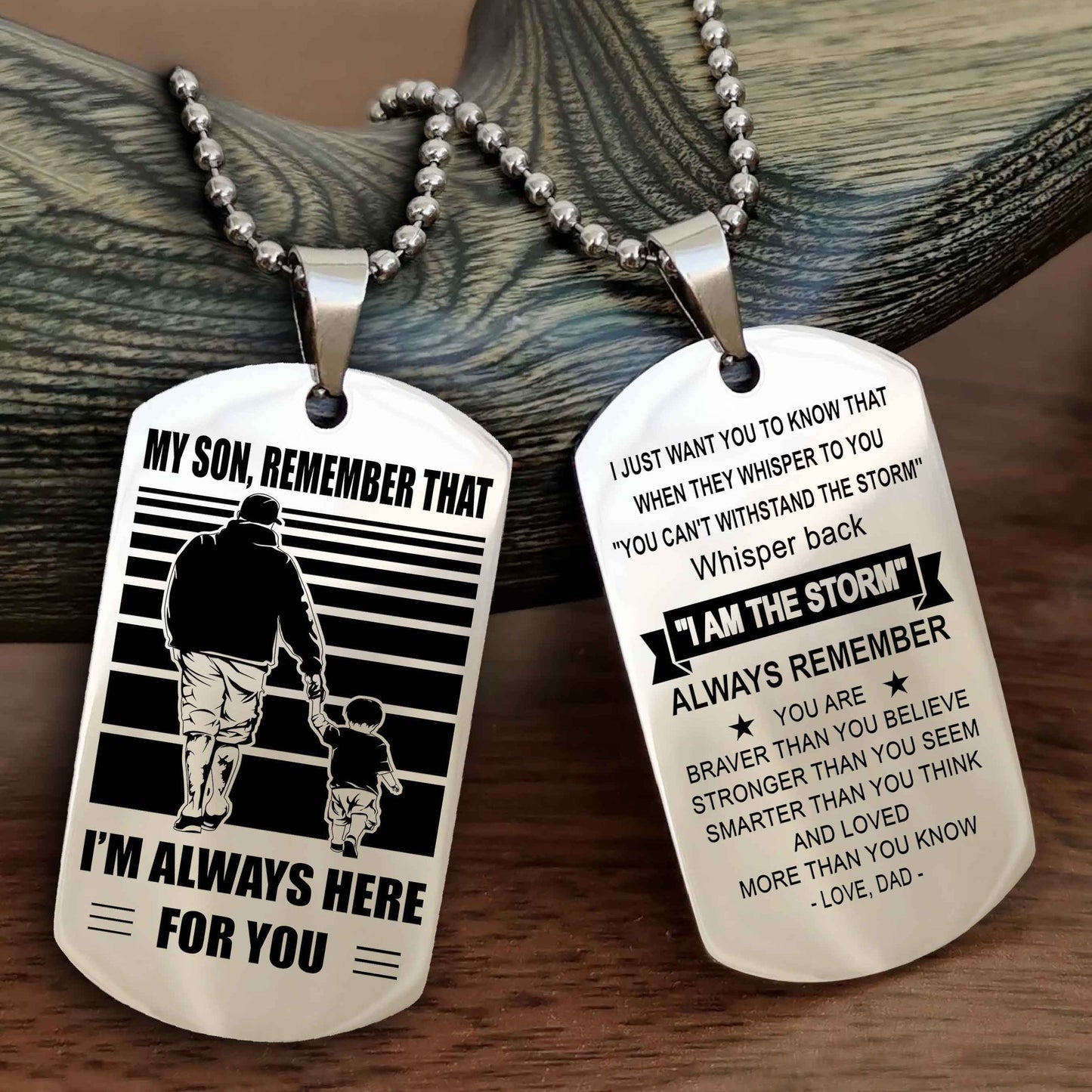Biker Personalized Double Sided Dog Tag My Son Remember That I Will Always Here Whisper Back I Am The Storm