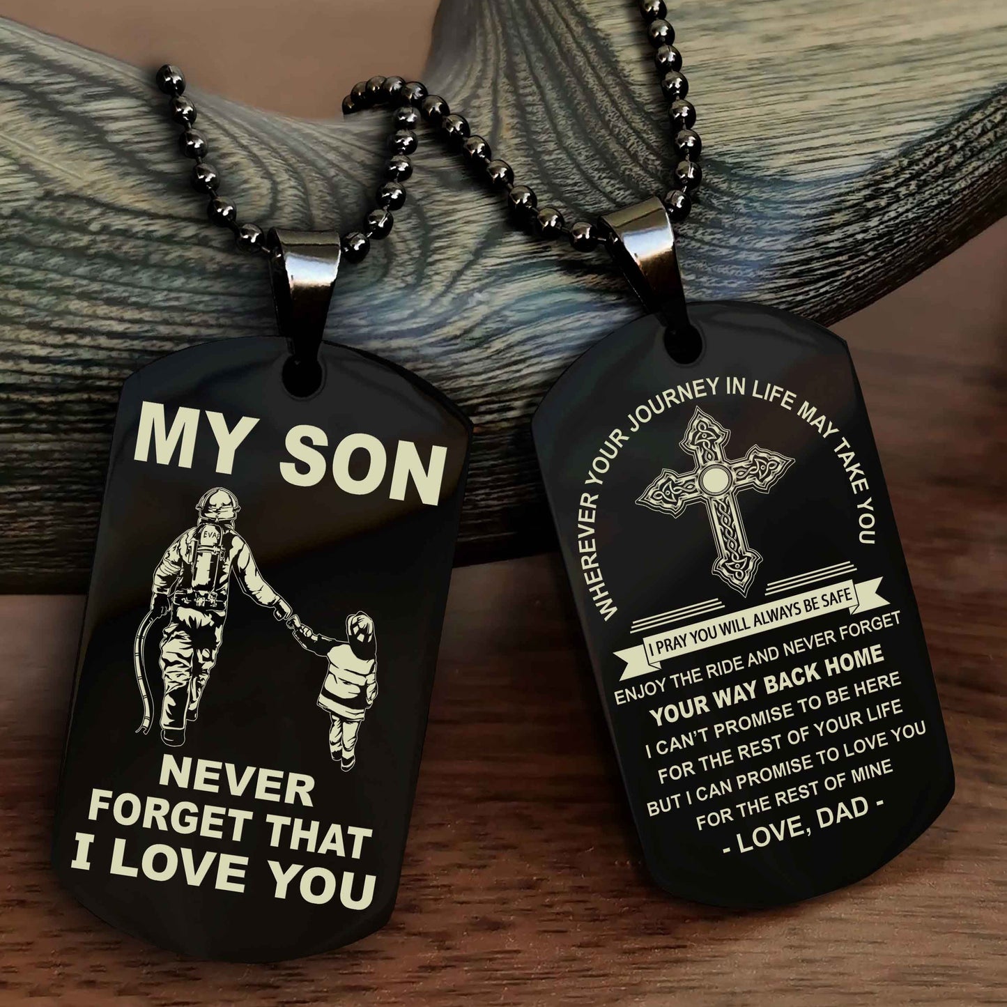 DRB Cross Double Sided Dog Tag To My Son Never Forget That I Love You - Gift For Son Never Forget Your Way Back Home