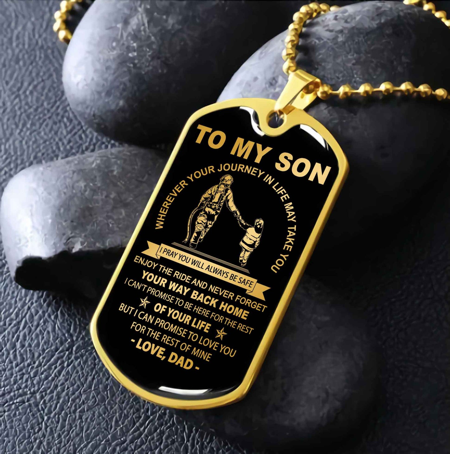 DRB Military Chain 18K Gold Plated Silver Plated To My Son Never Forget Your Way Back Home