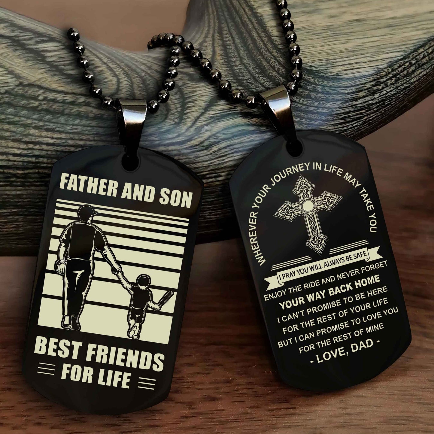 DRB Cross Double Sided Dog Tag Father And Son Best Friend For Life - Gift For Son Never Forget Your Way Back Home