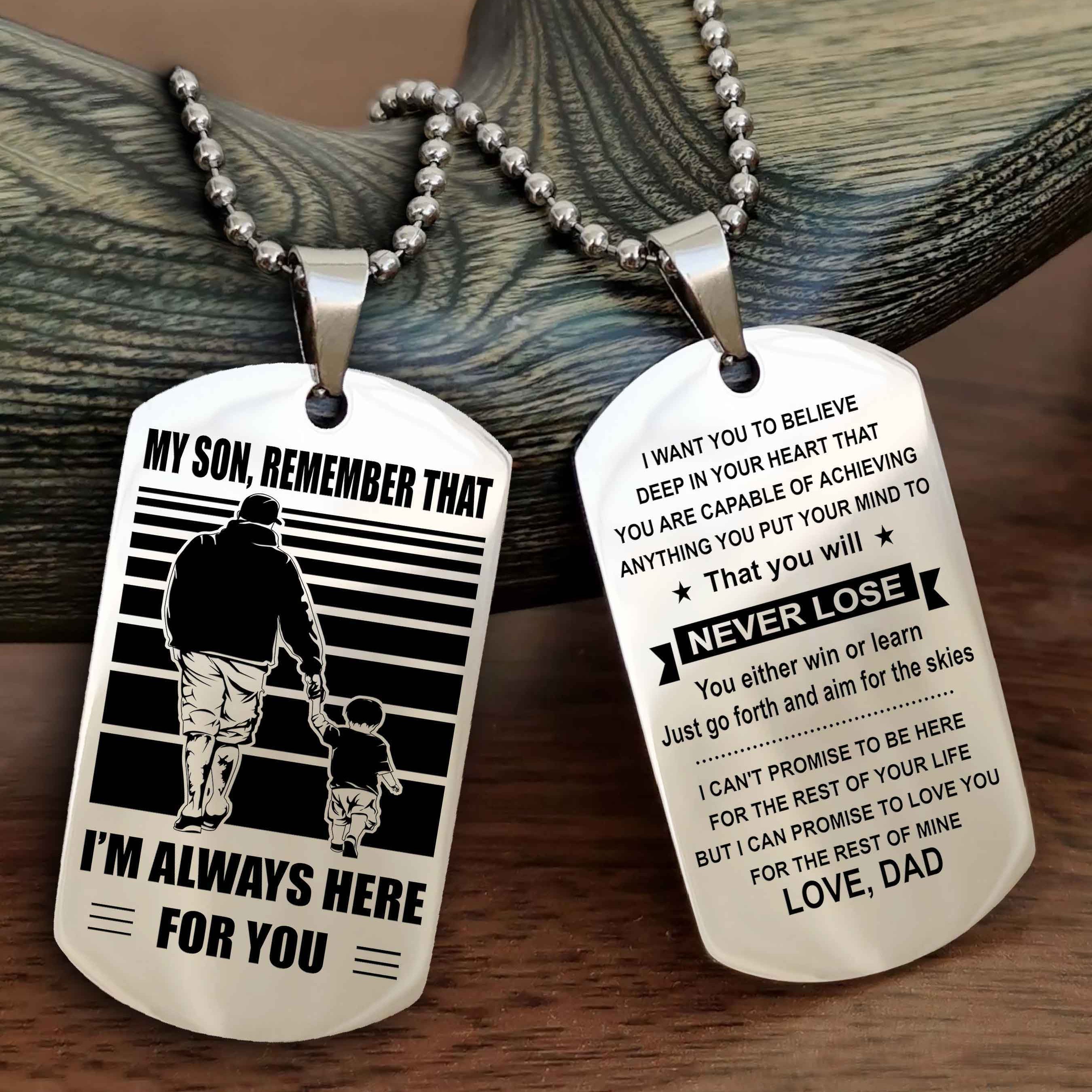 DRB Personalized Double Sided Dog Tag My Son Remember That I Will Always Here You Will Never Lose You Either Win Or Learn