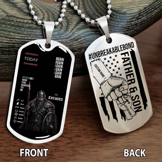 Personalized Double Side Graphic Dog Tag Father And Son UnBreakable Bond Again Again Again