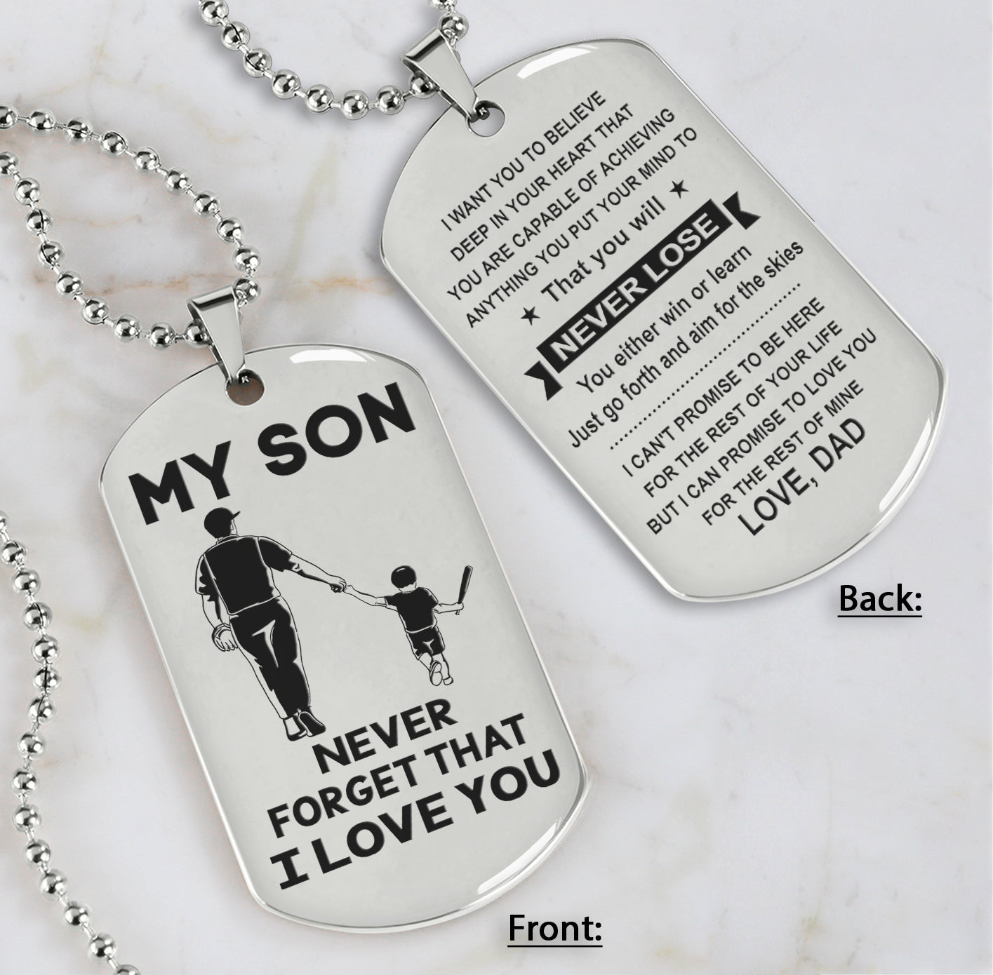 DRB Personalized Double Sided Dog Tag To My Son Never Forget That I Love You - You Will Never Lose You Either Win Or Learn