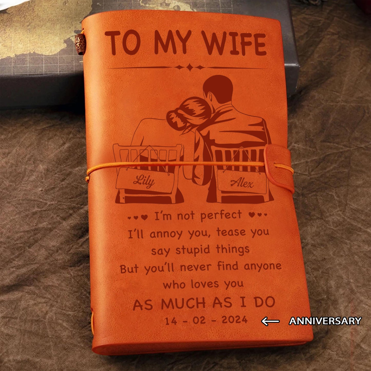 DRB Valentines gifts Vintage Journal Husband to Wife I am not perfect - love you as much as I do