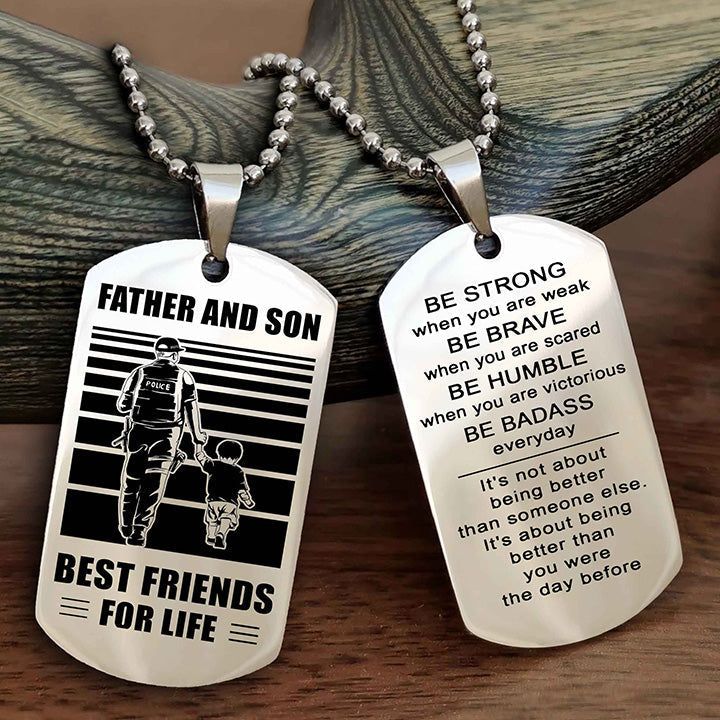 DRB Personalized Double Sided Dog Tag Silver To My Son I Love You - Be Strong When You Are Weak Gift From Dad To Son