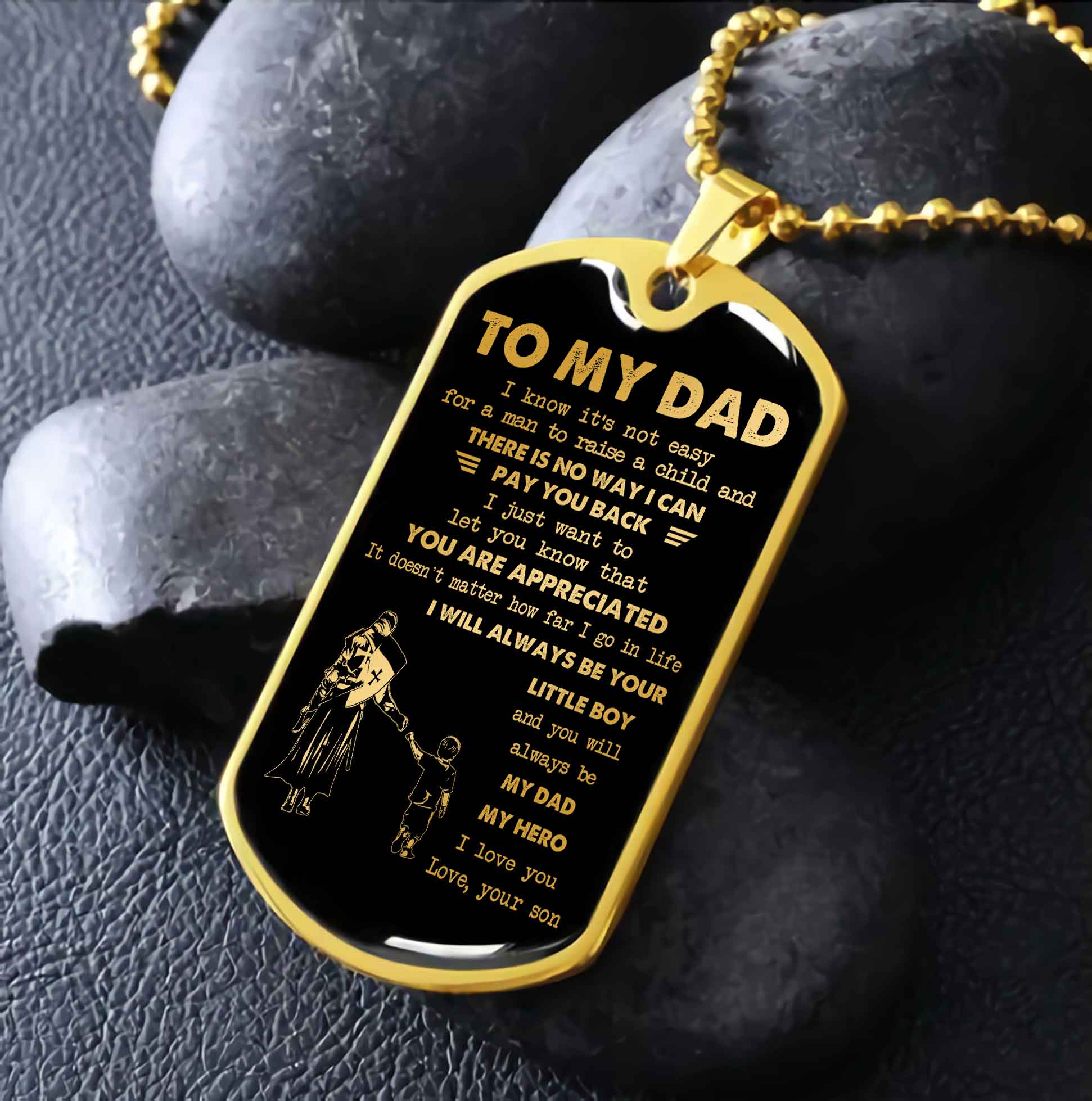 Dragon B PC - GH- Millitary Chain 18K Gold Plated To My Dad I Know It's Not Easy - I Will Always Be Your Little Boy Gift From Son To Dad Father's Day Gift