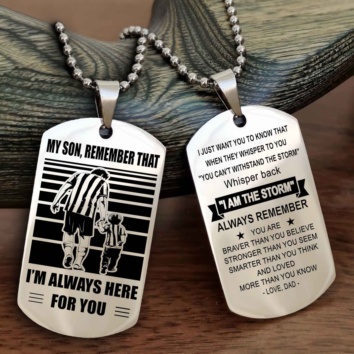 Biker Personalized Double Sided Dog Tag My Son Remember That I Will Always Here Whisper Back I Am The Storm