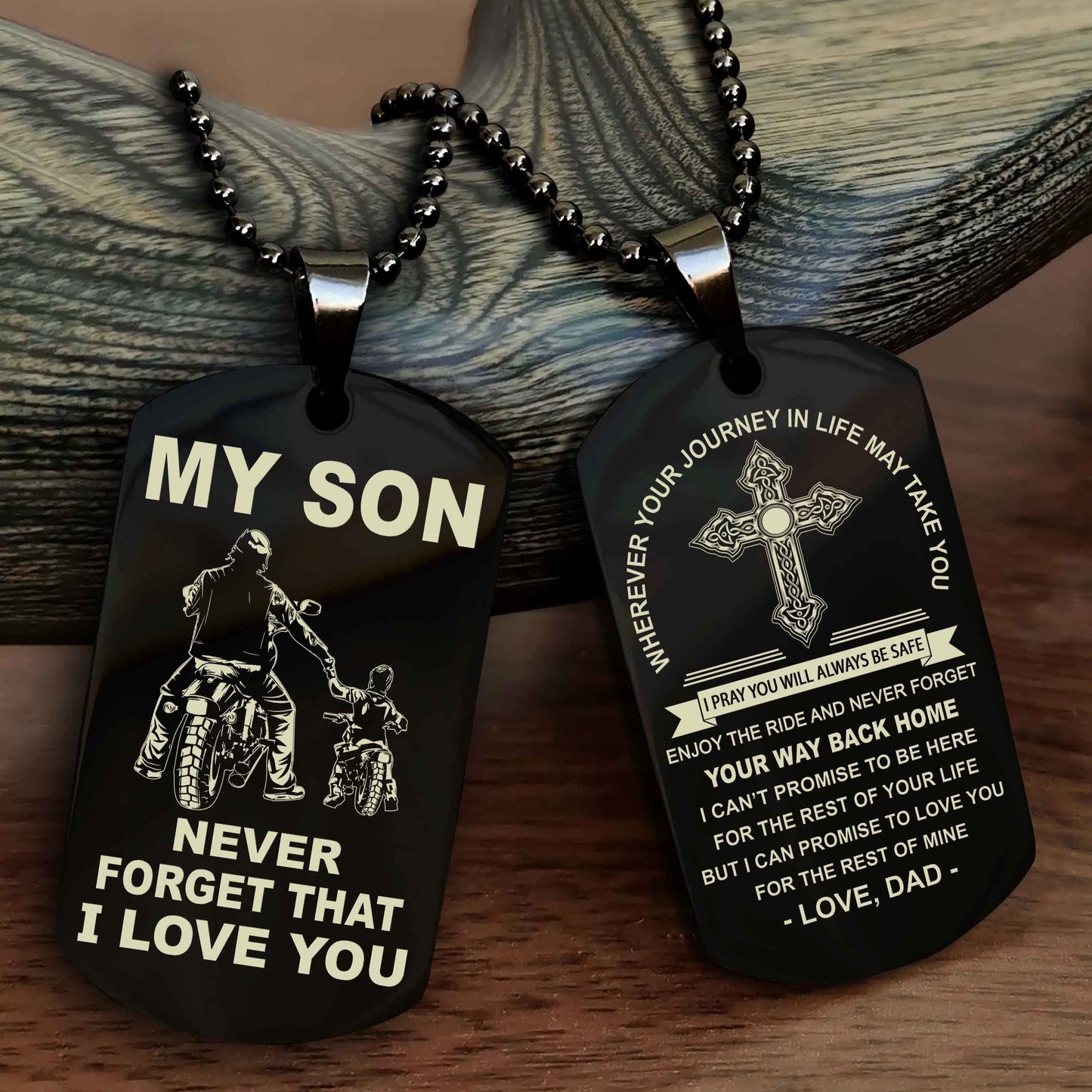 DRB Cross Double Sided Dog Tag To My Son Never Forget That I Love You - Gift For Son Never Forget Your Way Back Home
