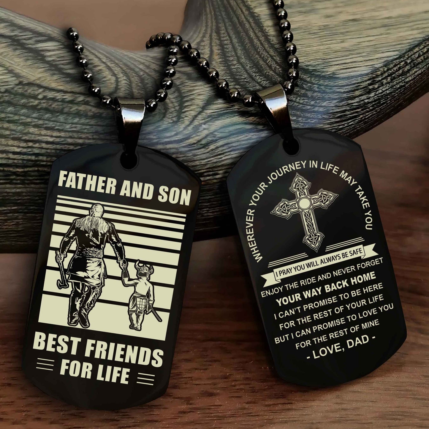 DRB Cross Double Sided Dog Tag Father And Son Best Friend For Life - Gift For Son Never Forget Your Way Back Home
