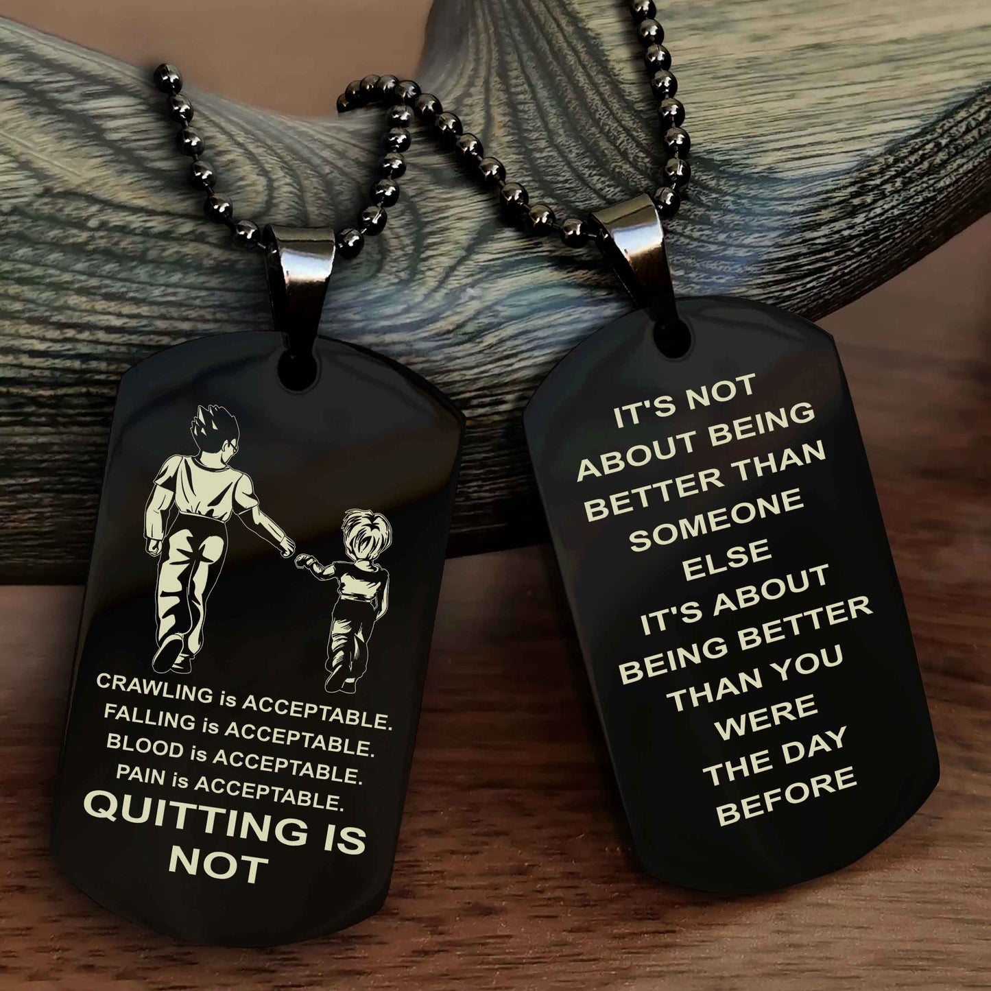 DRB Double Side Dog Tag For Your Friend Quiting Is Not - It's Not About Being Better Than Someone Else