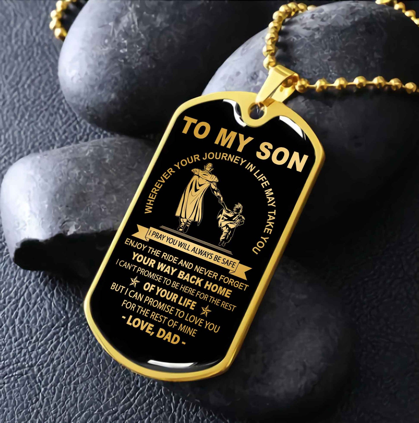 DRB Military Chain 18K Gold Plated Silver Plated To My Son Never Forget Your Way Back Home