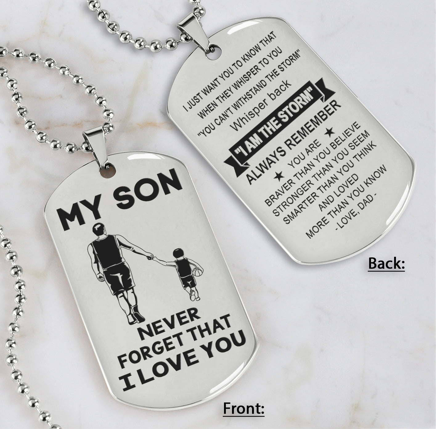 DRB Personalized Double Sided Dog Tag To My Son Never Forget That I Love You - Whisper Back I'm The Storm