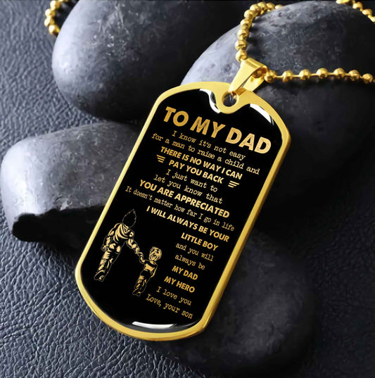 Dragon B VGT-Father and Kid- Millitary Chain 18K Gold Plated To My Dad I Know It's Not Easy - I Will Always Be Your Little Boy Gift From Son To Dad Father's Day Gift