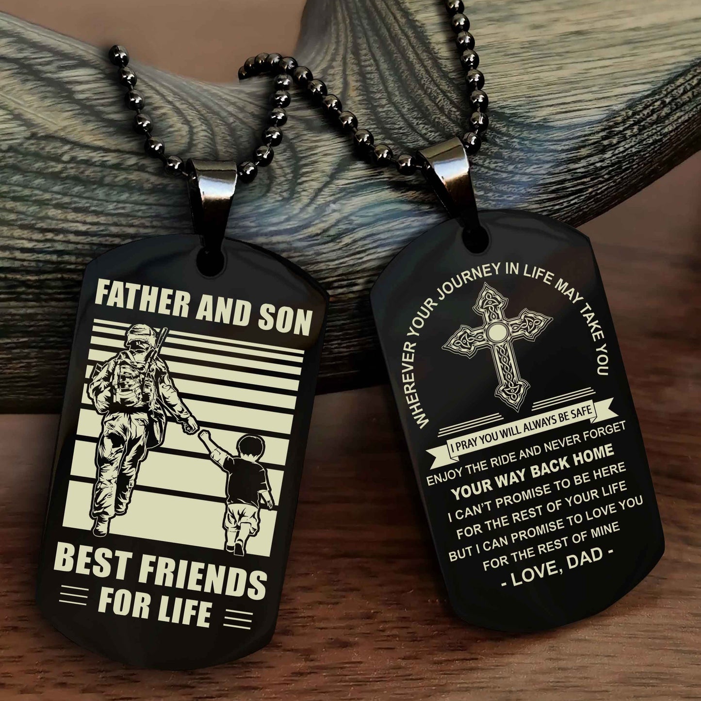 DRB Cross Double Sided Dog Tag Father And Son Best Friend For Life - Gift For Son Never Forget Your Way Back Home