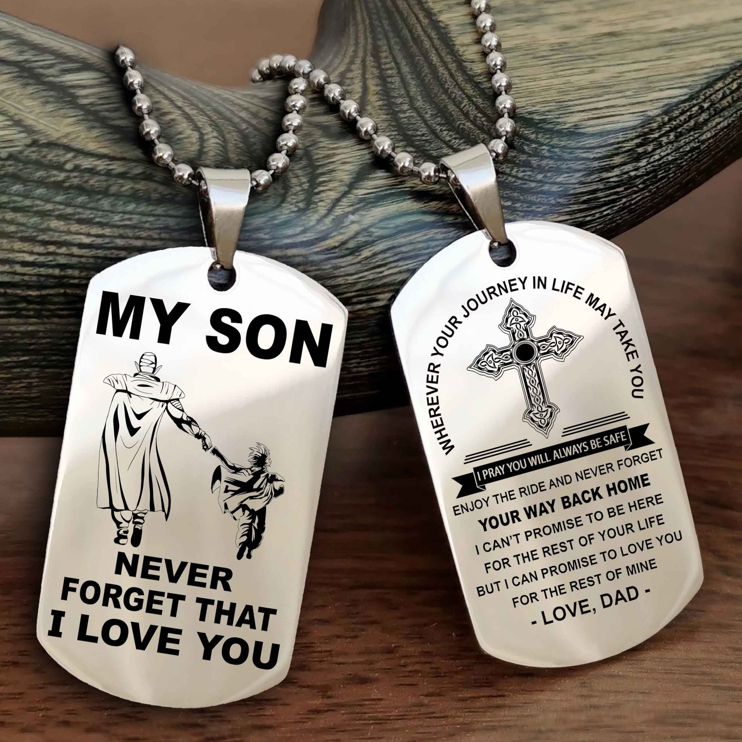 DRB Cross Double Sided Dog Tag To My Son Never Forget That I Love You - Gift For Son Never Forget Your Way Back Home