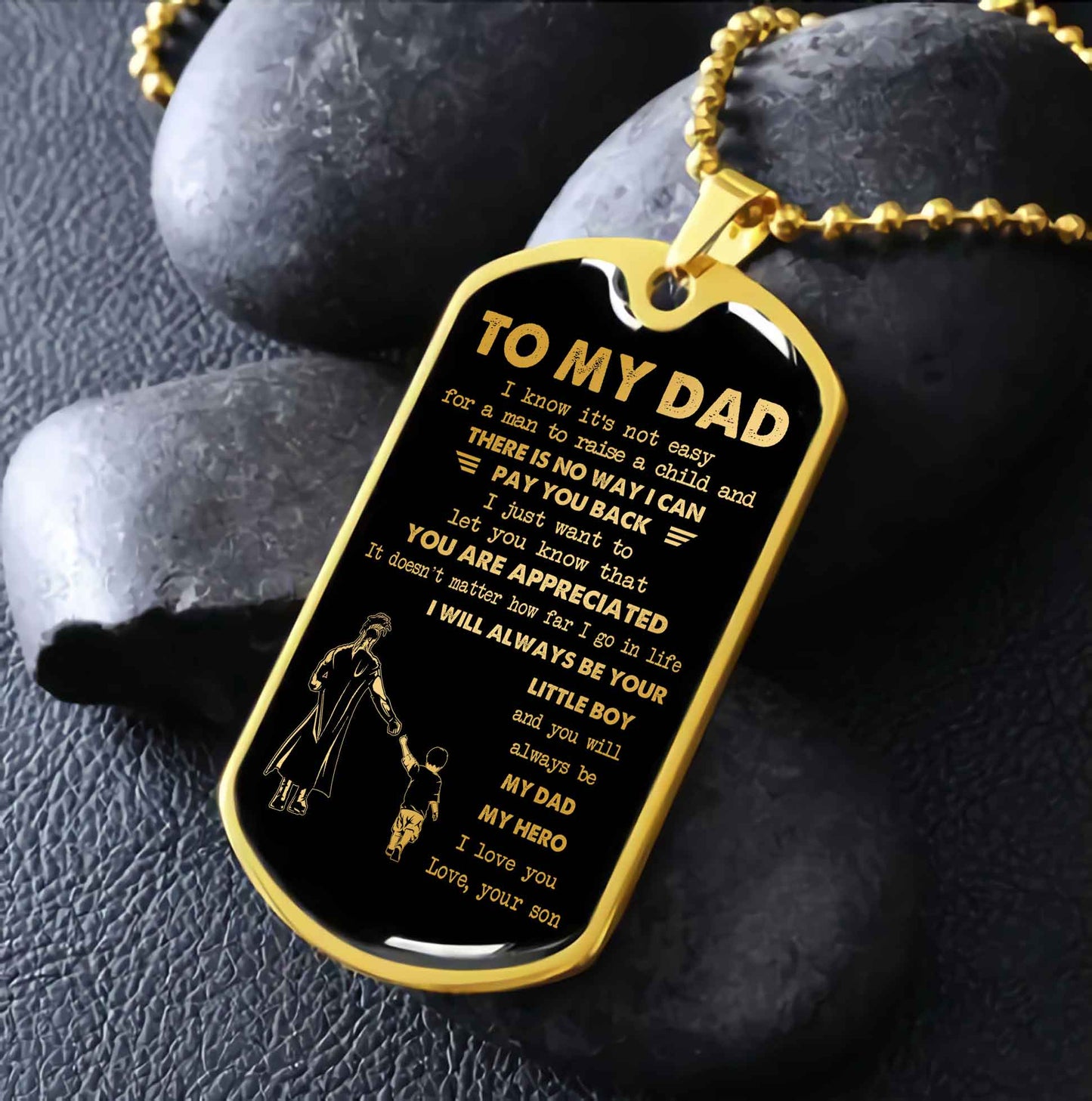 Dragon B GK-Father and Son- Millitary Chain 18K Gold Plated To My Dad I Know It's Not Easy - I Will Always Be Your Little Boy Gift From Son To Dad Father's Day Gift