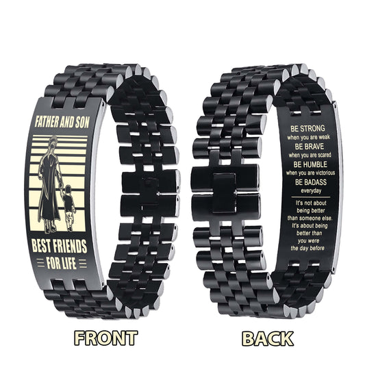 Spartan Be strong-Personalized Double Sided Bracelet Father And Son Best Friends For Life - Message on the back side-Be strong