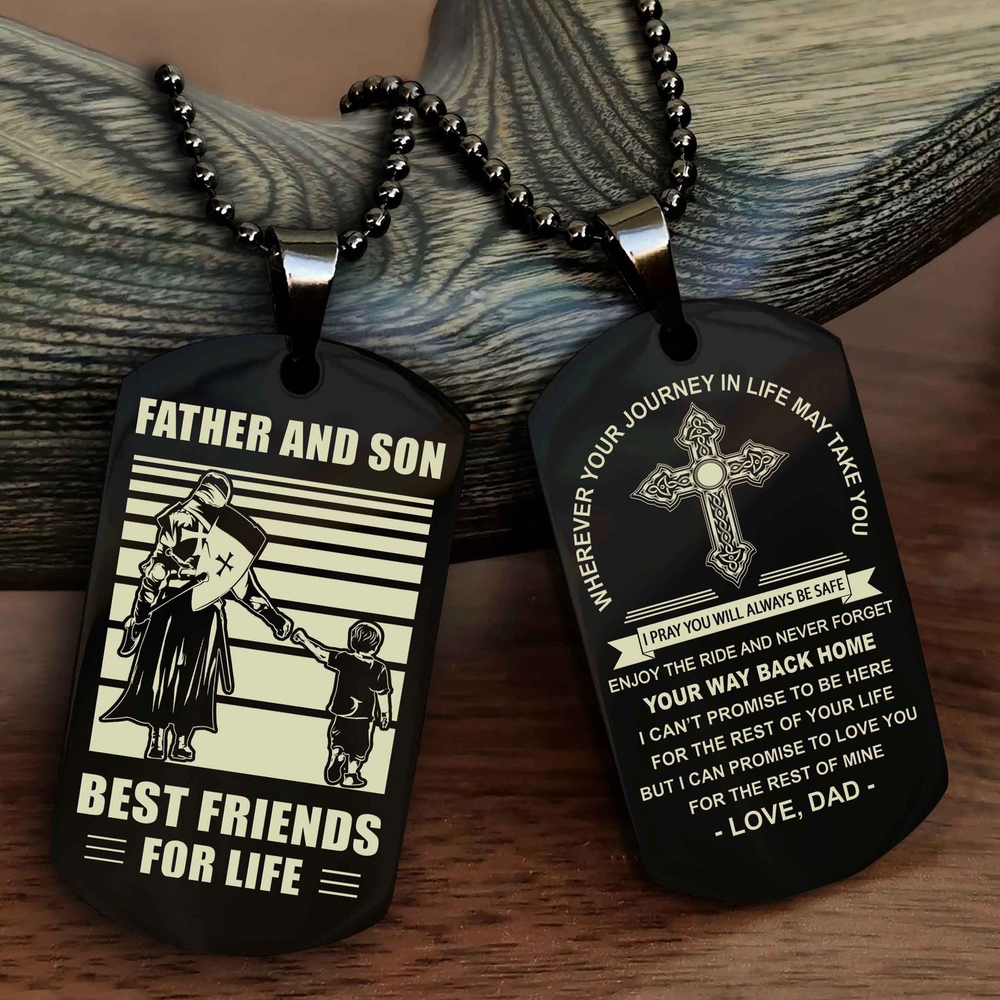 DRB Cross Double Sided Dog Tag Father And Son Best Friend For Life - Gift For Son Never Forget Your Way Back Home