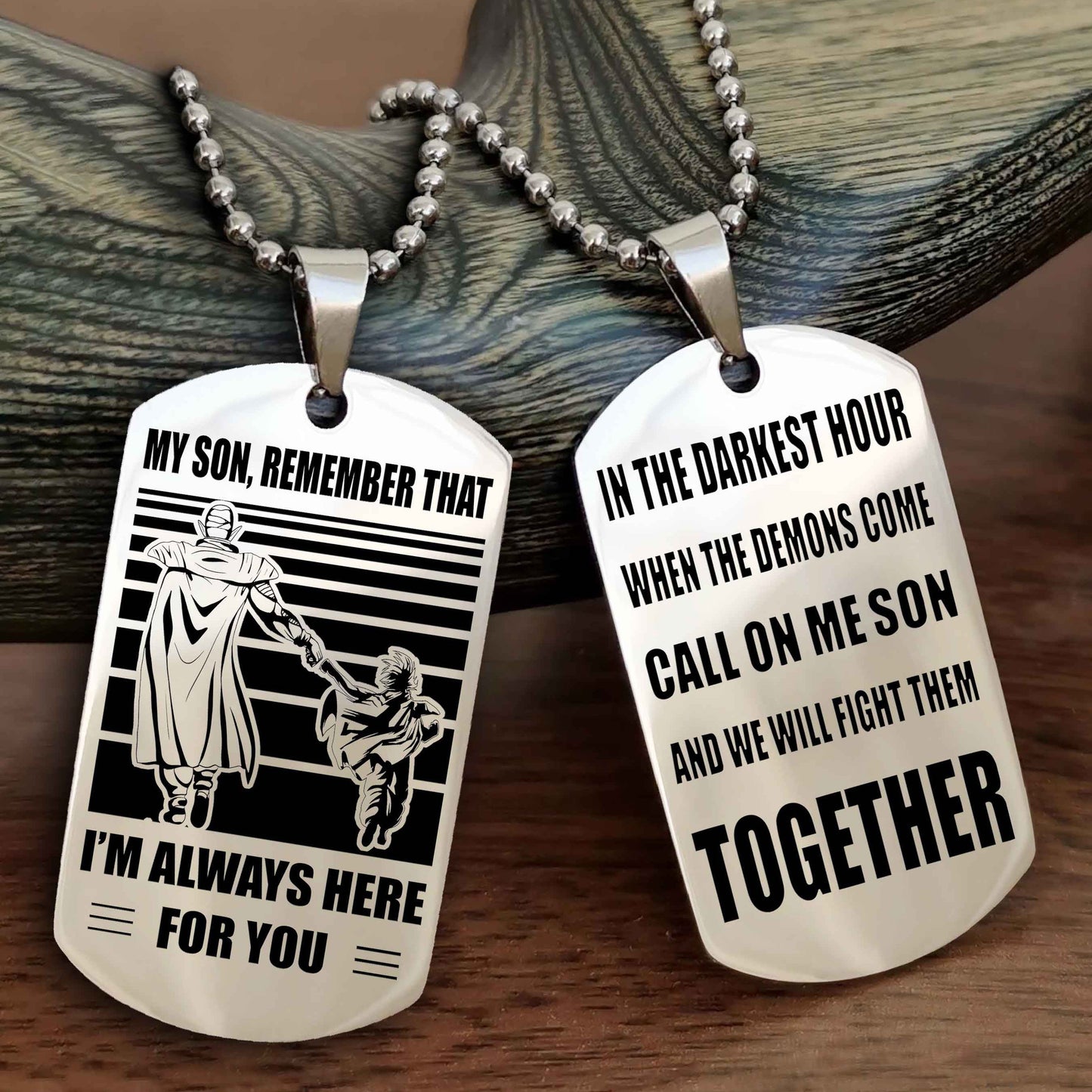 Biker Personalized Double Sided Dog Tag My Son Remember That I Will Always Here Call On Me Son And We Will Fight Them Together