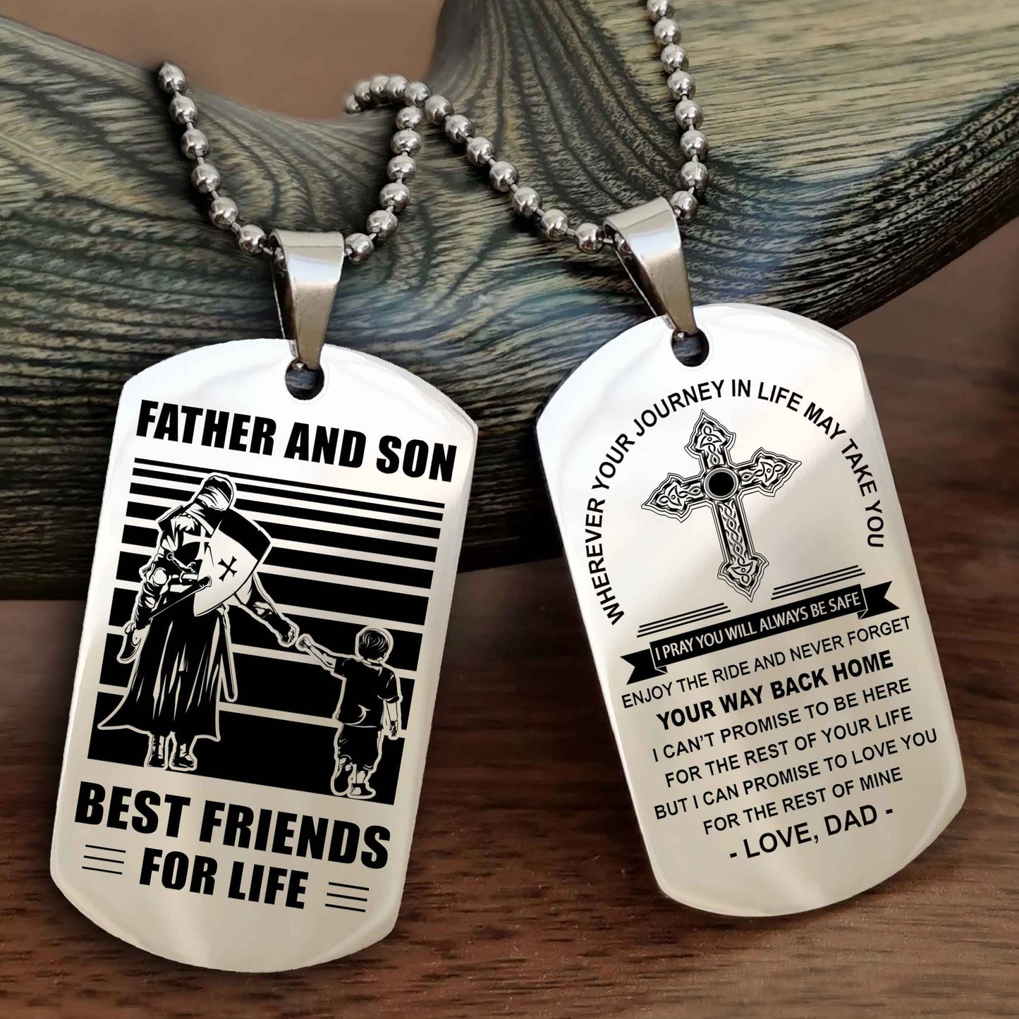 DRB Cross Double Sided Dog Tag Father And Son Best Friend For Life - Gift For Son Never Forget Your Way Back Home