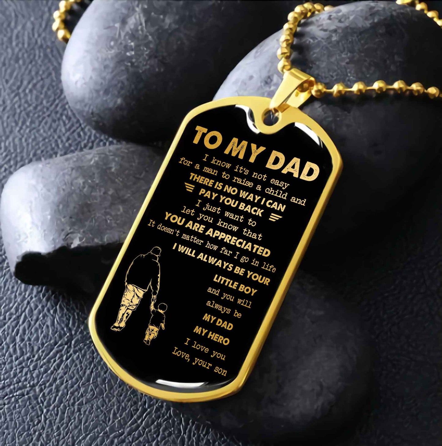 Dragon B GK-Father and Son- Millitary Chain 18K Gold Plated To My Dad I Know It's Not Easy - I Will Always Be Your Little Boy Gift From Son To Dad Father's Day Gift