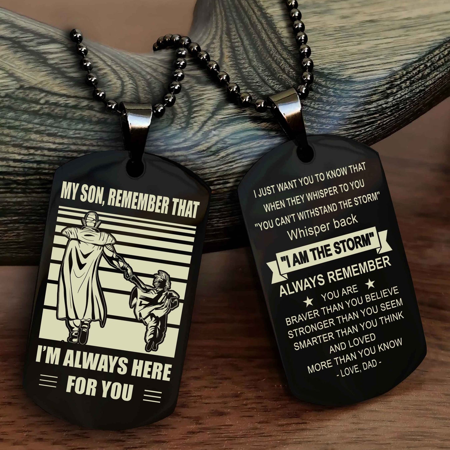 Biker Personalized Double Sided Dog Tag My Son Remember That I Will Always Here Whisper Back I Am The Storm
