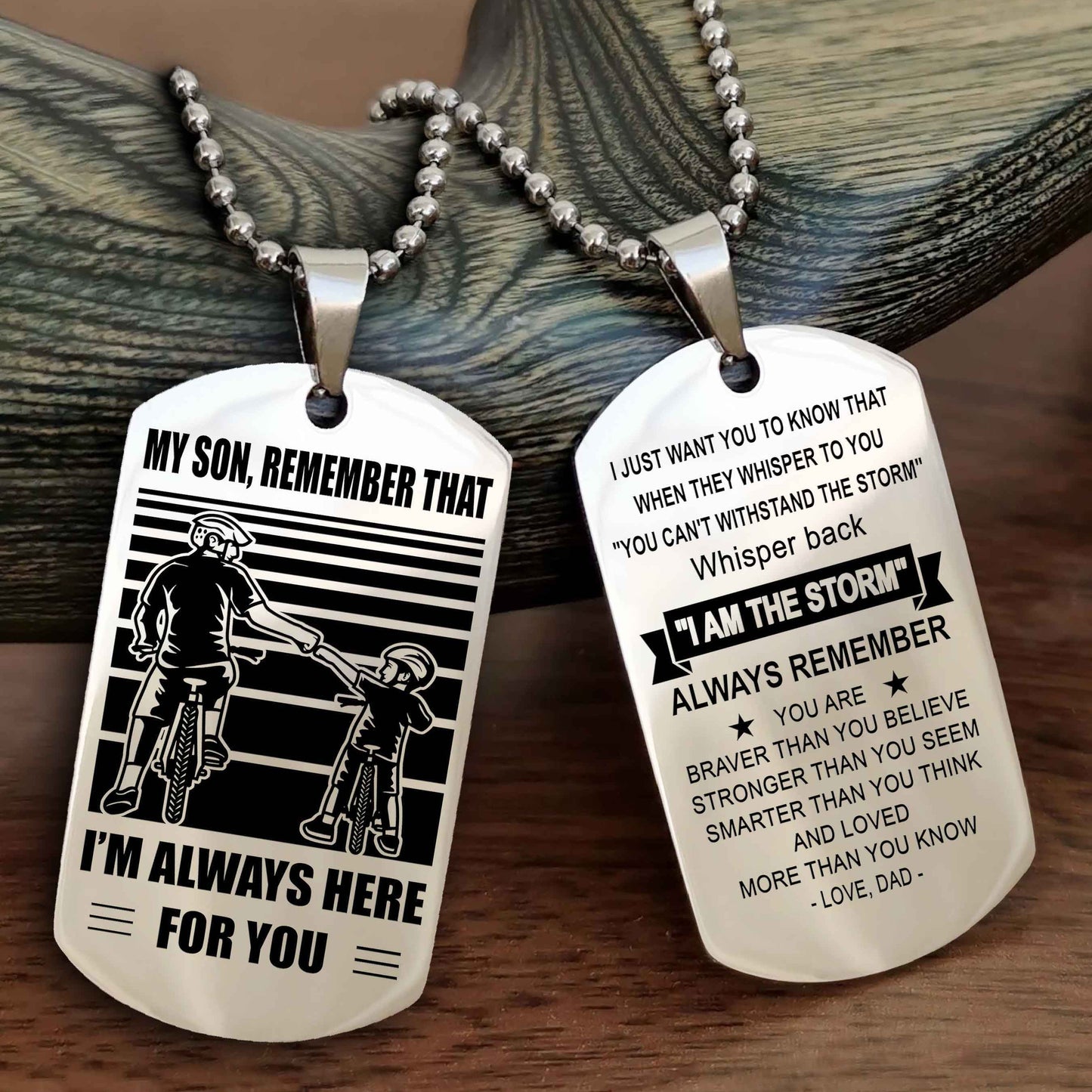 Biker Personalized Double Sided Dog Tag My Son Remember That I Will Always Here Whisper Back I Am The Storm