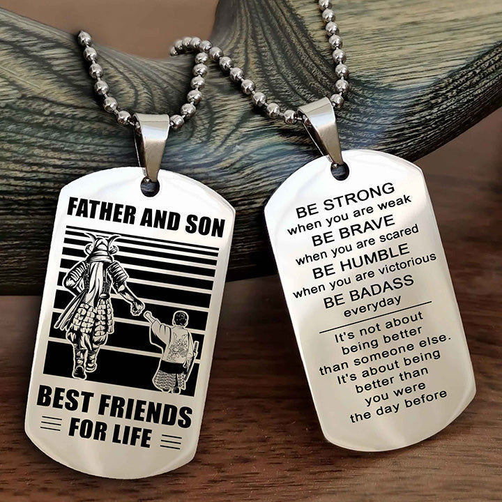 DRB Personalized Double Sided Dog Tag Silver To My Son I Love You - Be Strong When You Are Weak Gift From Dad To Son