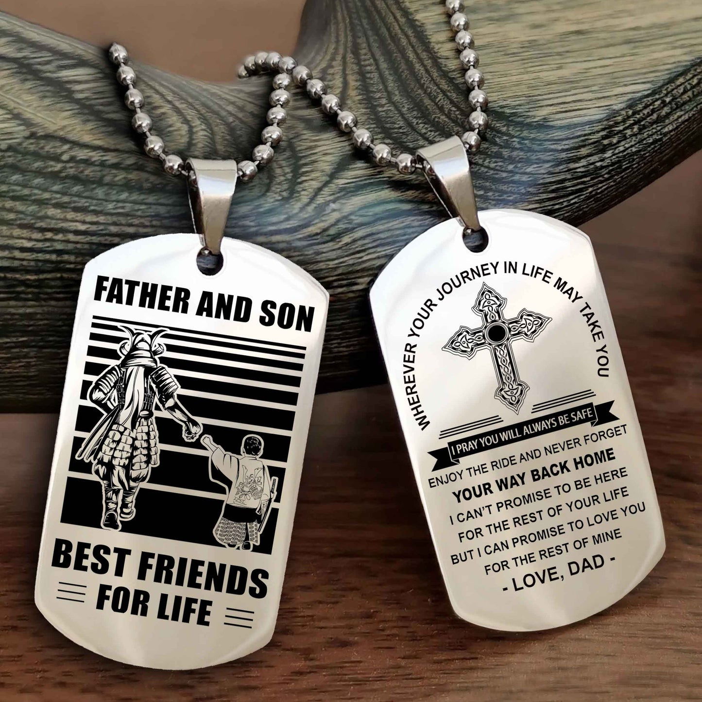 DRB Cross Double Sided Dog Tag Father And Son Best Friend For Life - Gift For Son Never Forget Your Way Back Home