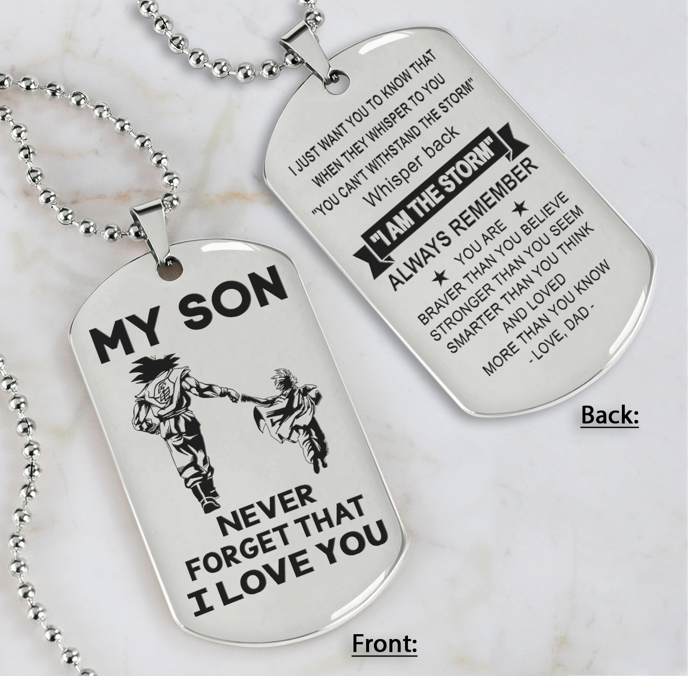 DRB Personalized Double Sided Dog Tag To My Son Never Forget That I Love You - Whisper Back I'm The Storm