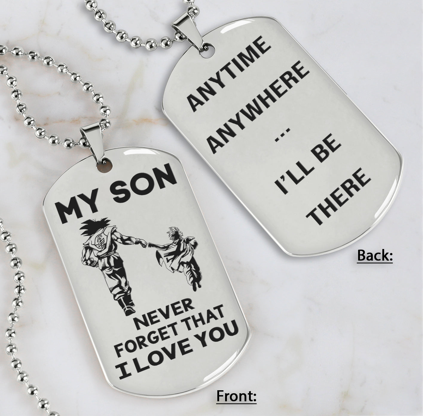 DRB Personalized Double Sided Dog Tag To My Son Never Forget That I Love You - Anytime Anywhere I Will Be There