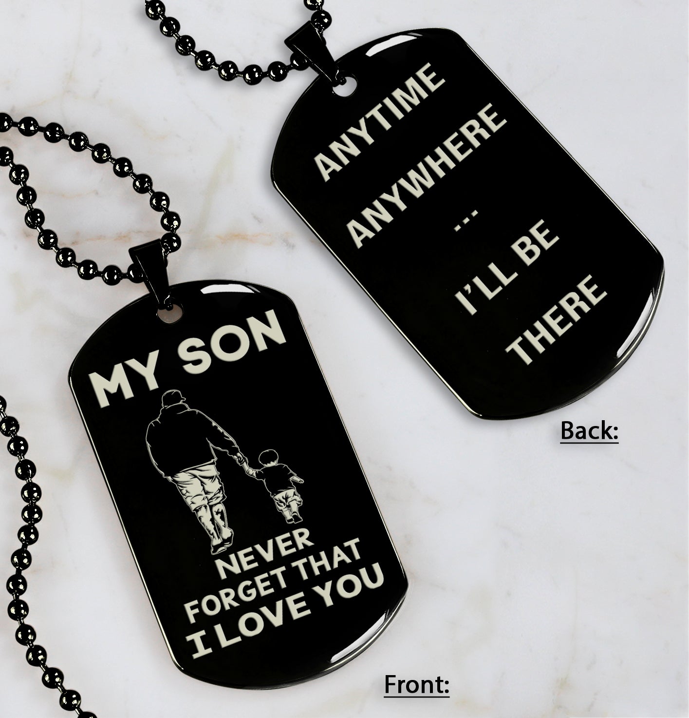 DRB Personalized Double Sided Dog Tag To My Son Never Forget That I Love You - Anytime Anywhere I Will Be There