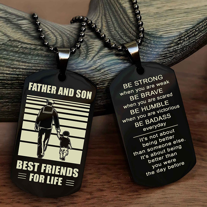 DRB Personalized Double Sided Dog Tag Silver To My Son I Love You - Be Strong When You Are Weak Gift From Dad To Son