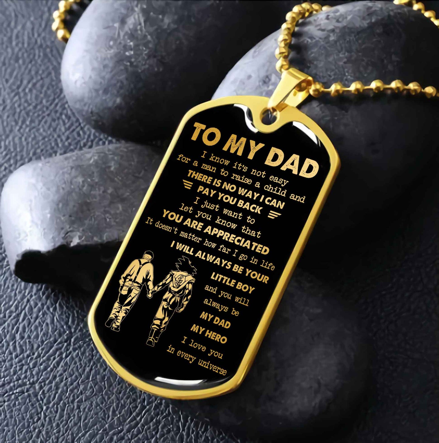 Dragon B GK-Father and Son- Millitary Chain 18K Gold Plated To My Dad I Know It's Not Easy - I Will Always Be Your Little Boy Gift From Son To Dad Father's Day Gift