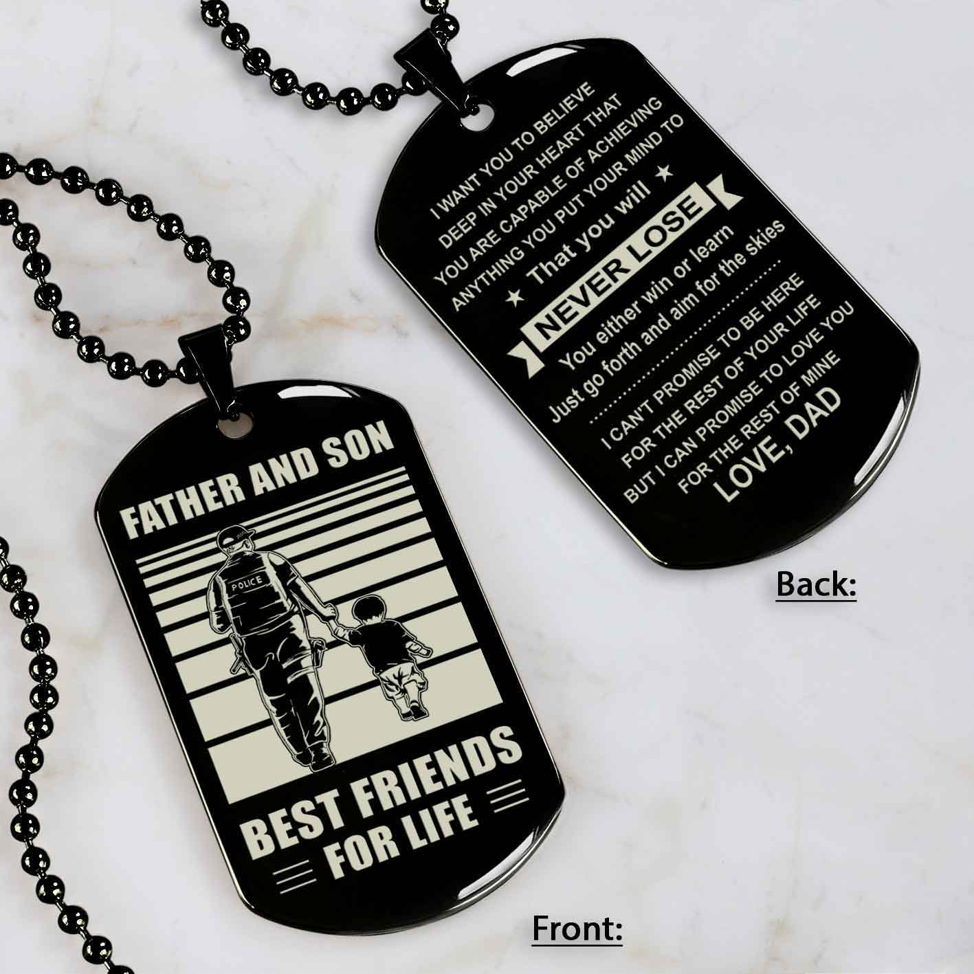 Police Personalized Double Sided Dog Tag Father And Son Best Friends For Life - Message on the back side