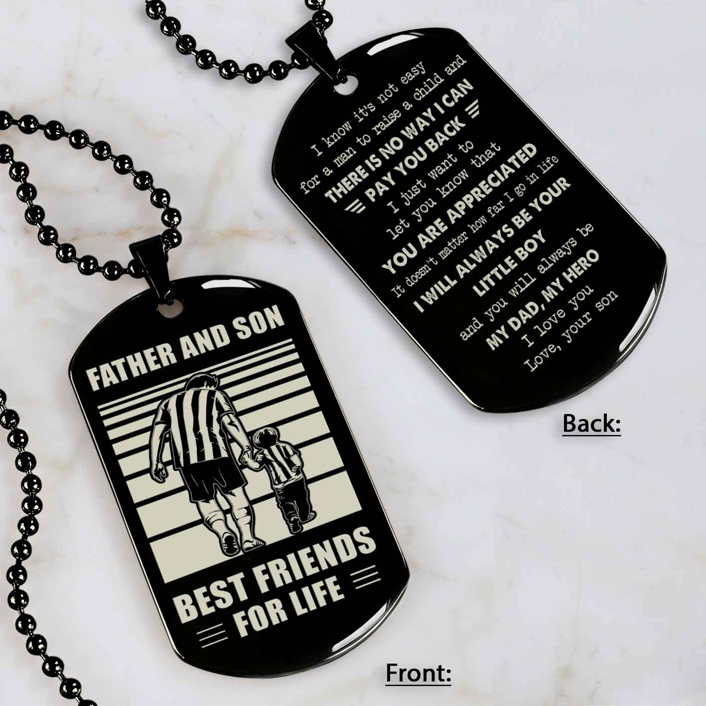 Customized Family Double Side Dog Tag Father And Son Best Friend For Life I Know It's Not Easy - I Will Always Be Your Little Boy Gift From Son To Dad Father's Day Gift