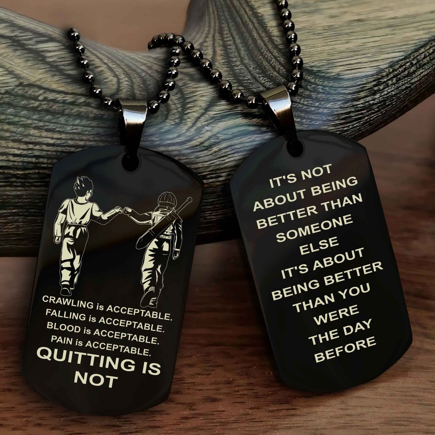 DRB Double Side Dog Tag For Your Friend Quiting Is Not - It's Not About Being Better Than Someone Else